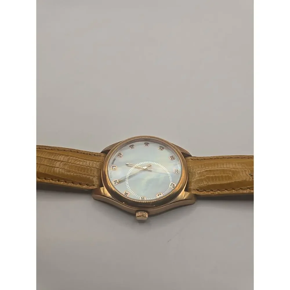 DESIGNER BRONZO ITALIA SWISS PARTS WATCH MOTHER PEARL‎ DIAMOND BROWN LIZARD